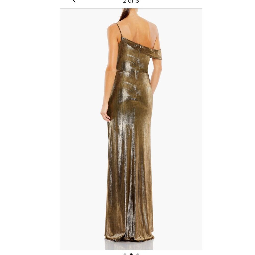 Ieena MacDuggal metallic liquid gold off the shoulder maxi gown size 12 - Picture 3 of 13